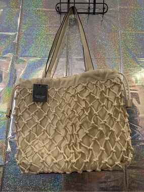NWT Simply Vera Vera Wang Cream Macrame Drawstring Tote Bag